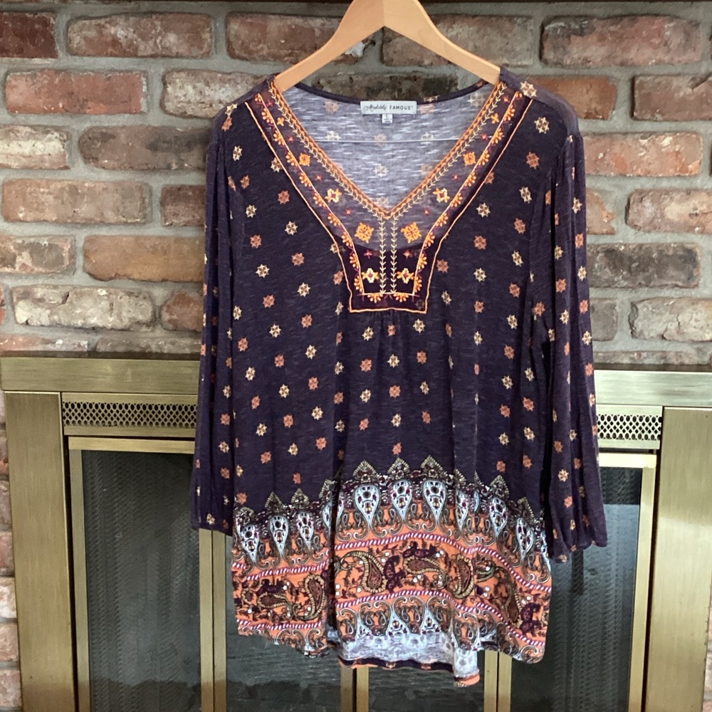 Absolutely Famous Purple and Orange Boho Blouse
